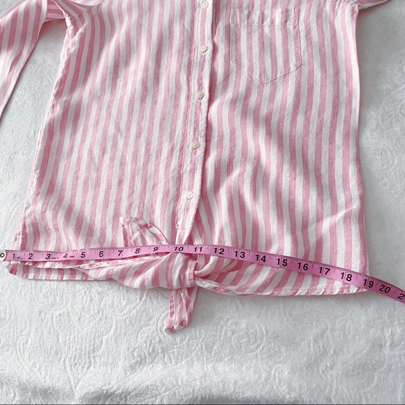 J.Crew Pink & White Stripe Toed Waist Linen Top - Picture 8 of 11